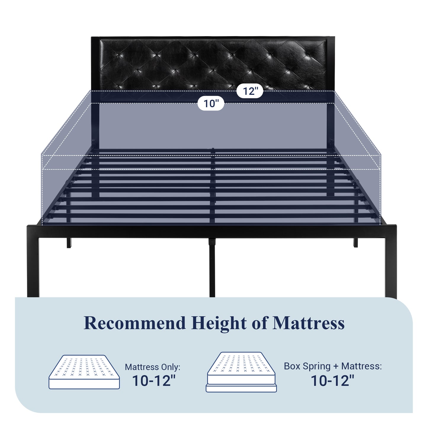 Allewie Metal Platform Bed Frame with Tufted Diamond Stitched Fabric Headboard