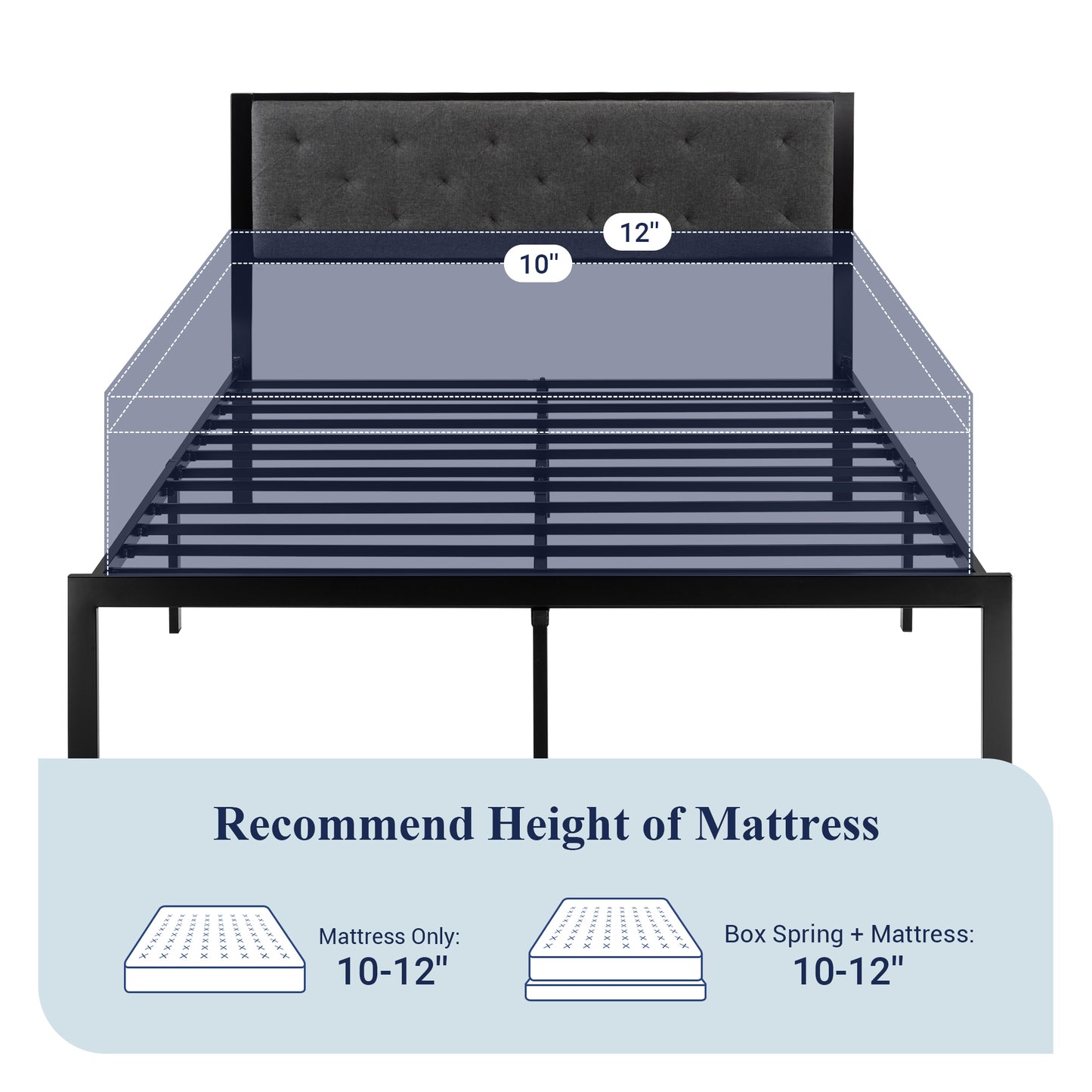 Allewie Metal Platform Bed Frame with Tufted Diamond Stitched Fabric Headboard