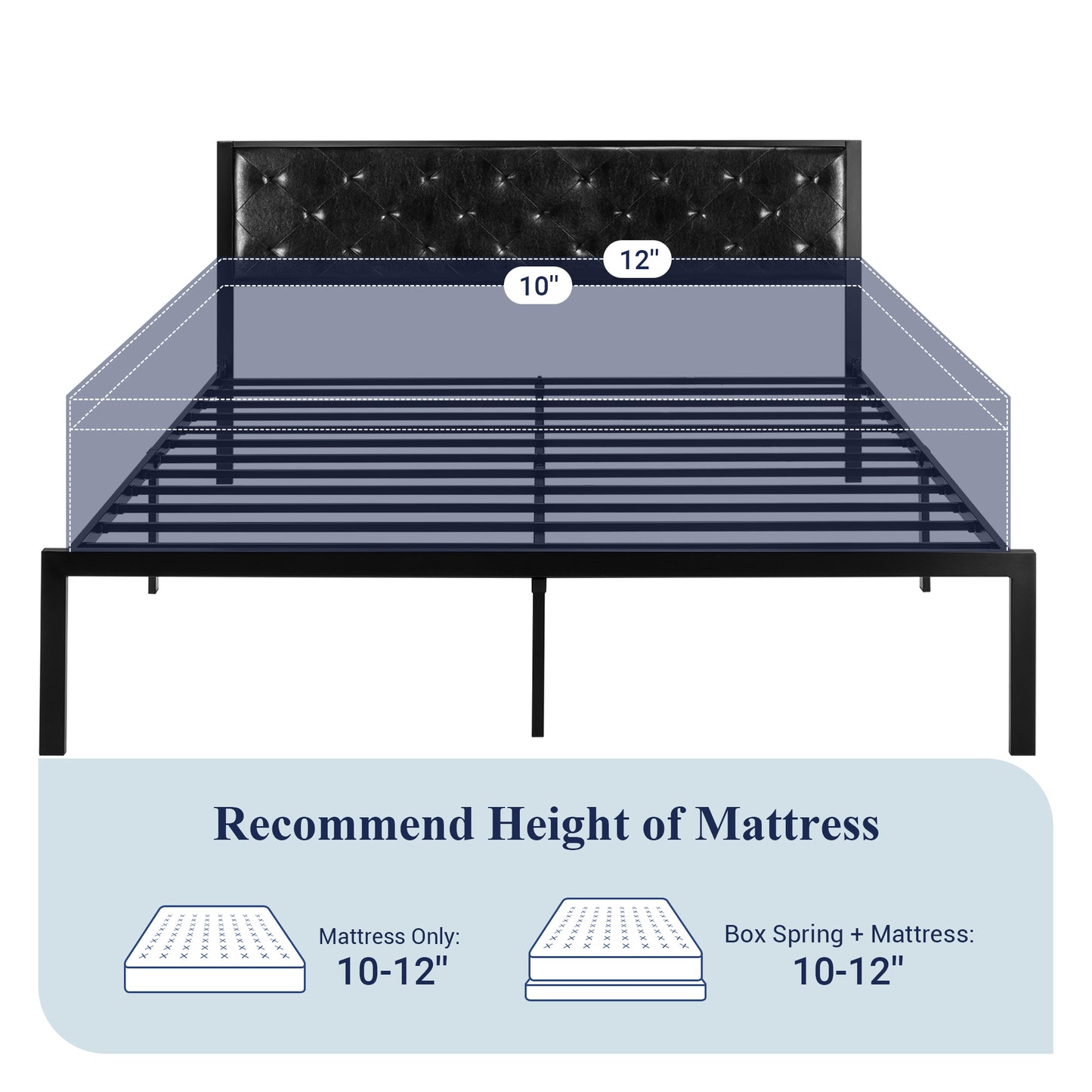 Allewie Metal Platform Bed Frame with Tufted Diamond Stitched Fabric Headboard