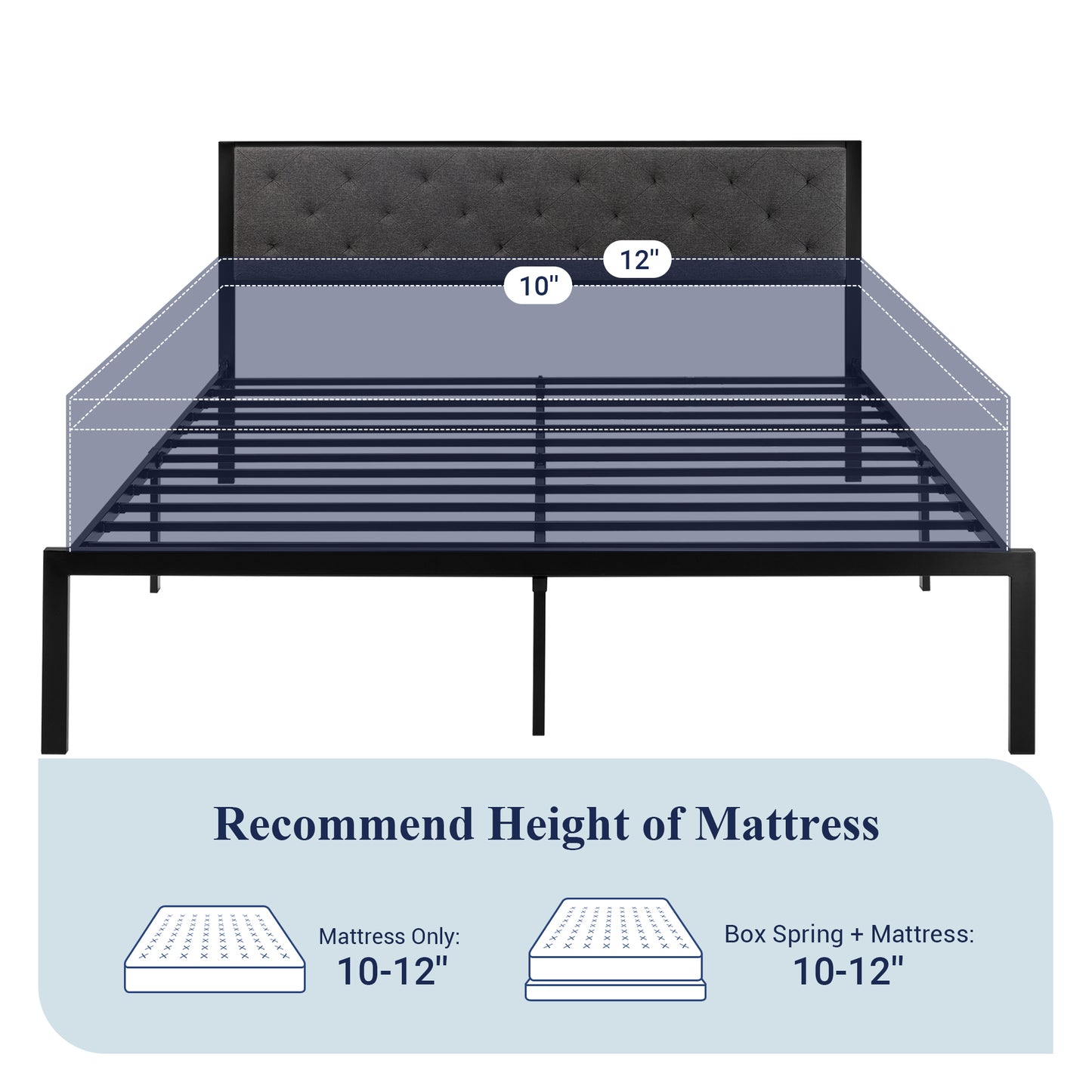 Allewie Metal Platform Bed Frame with Tufted Diamond Stitched Fabric Headboard