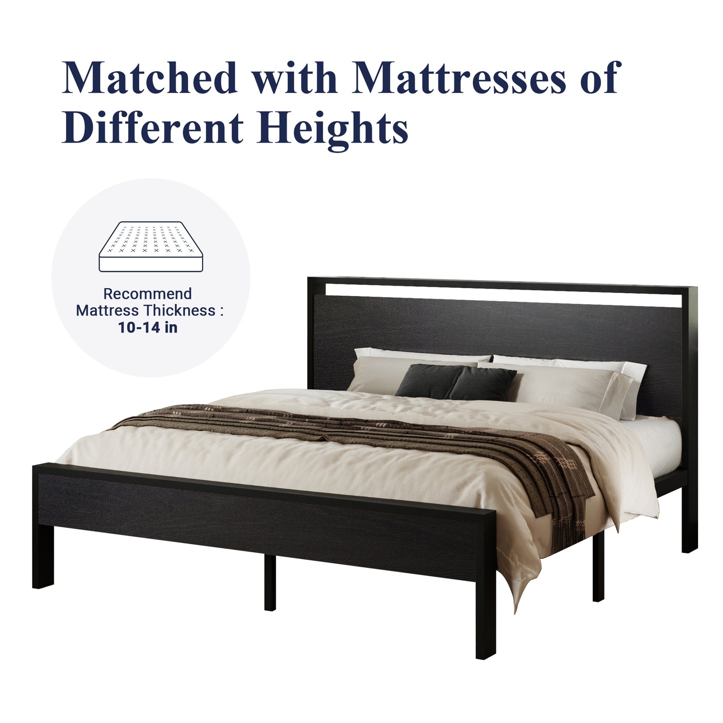 Allewie Platform Bed Frame with Wood Headboard and Footboard, Heavy Duty Metal Slat