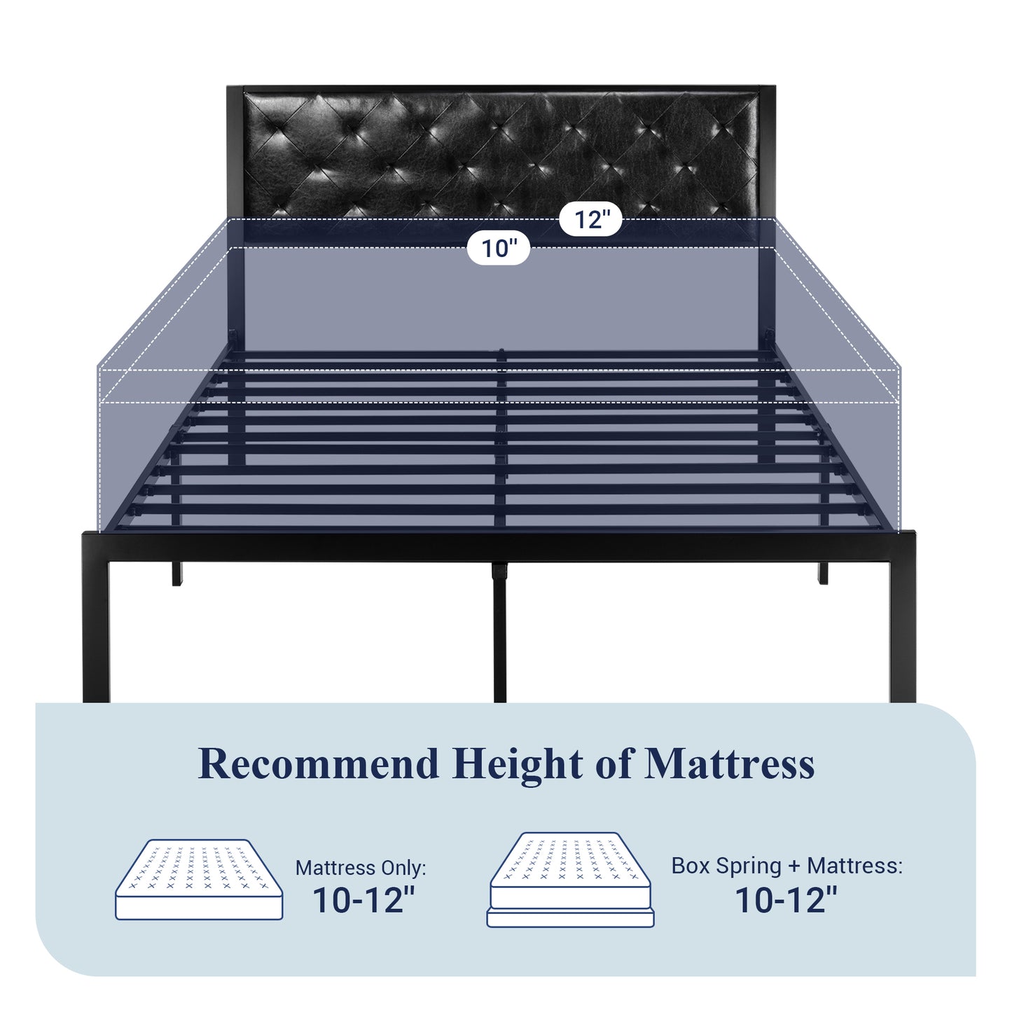 Allewie Metal Platform Bed Frame with Tufted Diamond Stitched Fabric Headboard