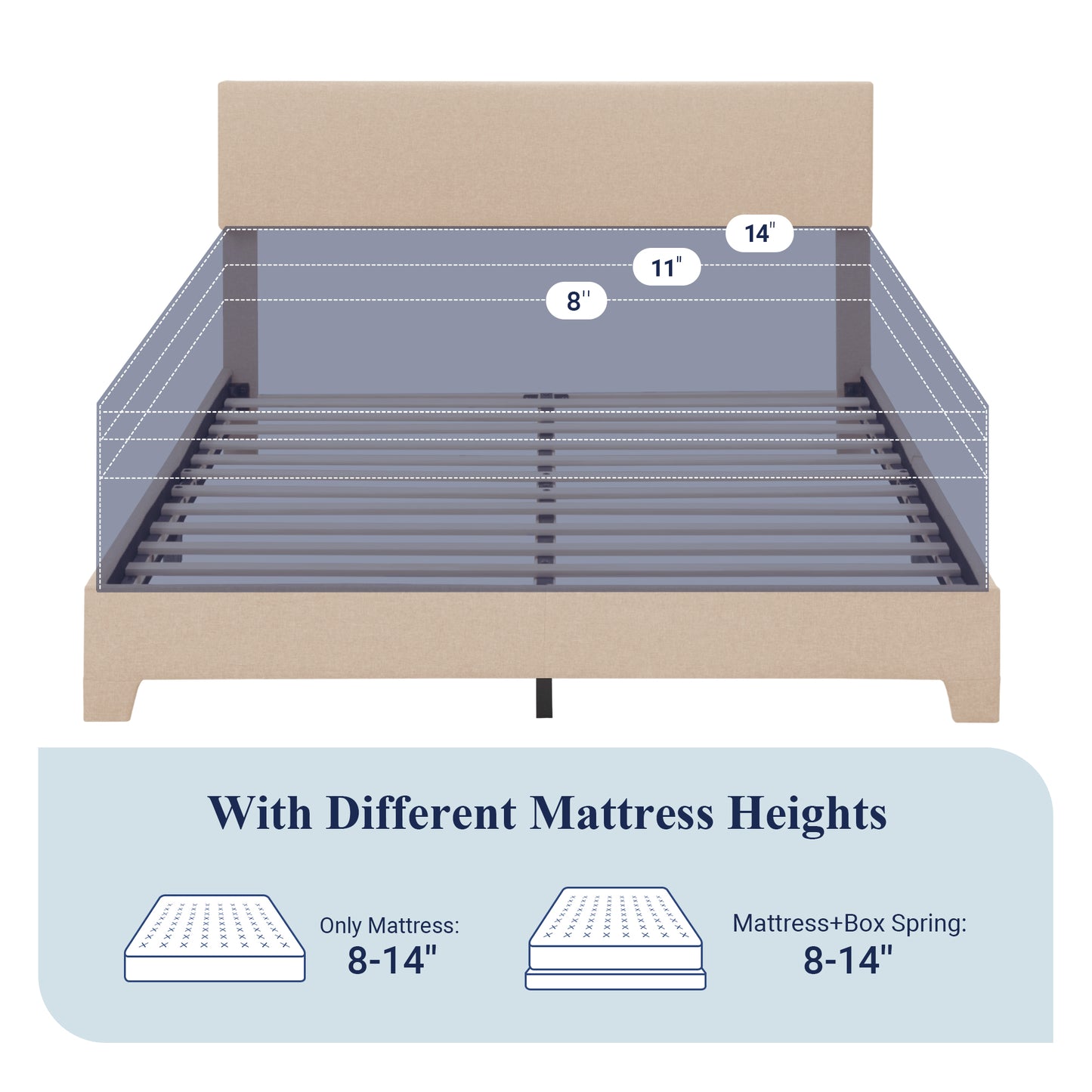 Allewie Platform Bed Fame with Upholstered Adjustable Fabric Headboard