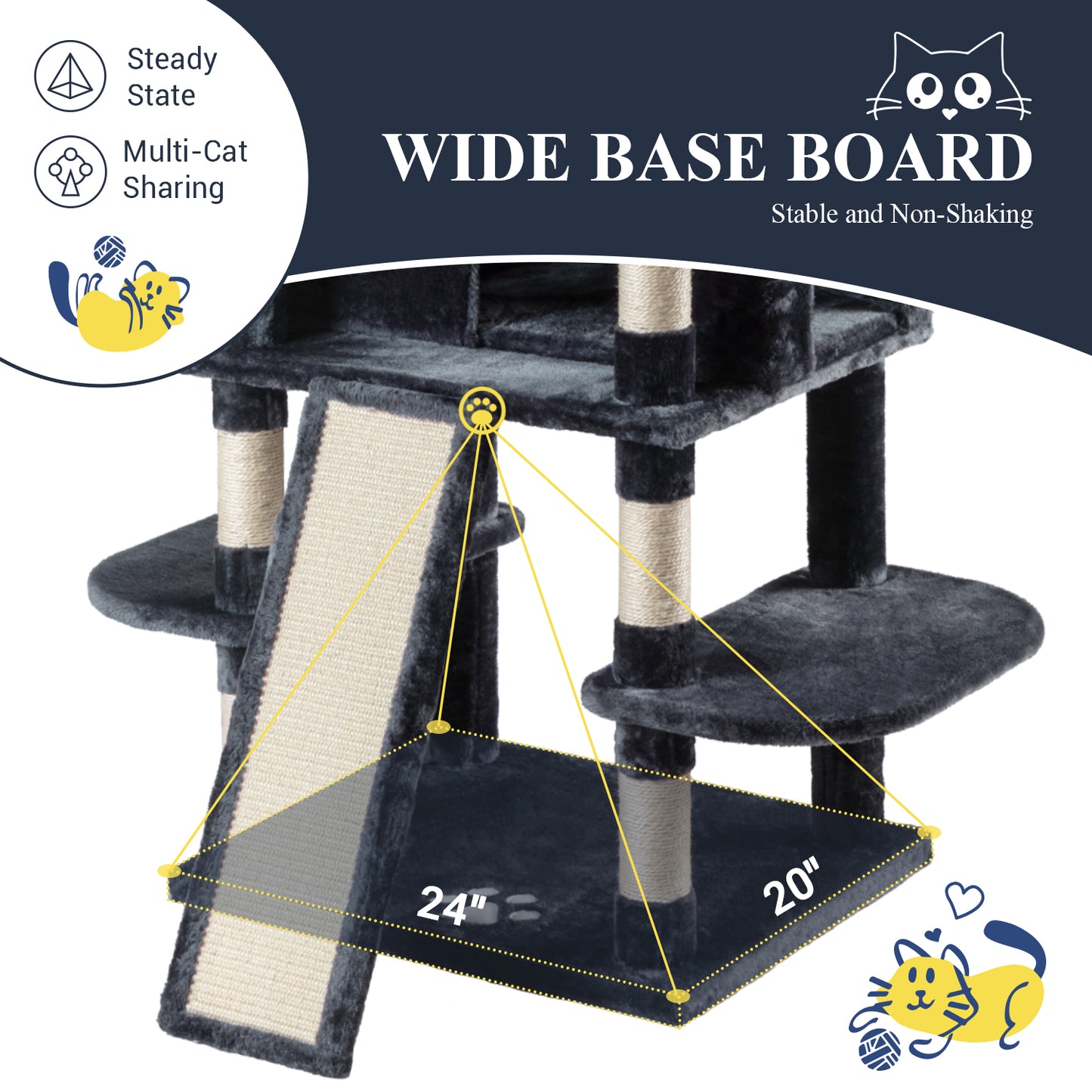Allewie 68 Inches Multi-Level Large Cat Tree/Cat Tower for Indoor Cat/Tall Cat Climbing Tree with Cat Condo/Cozy Plush Cat Perches/Sisal Scratching Post/Wide Base Board/Hammocks/Cave