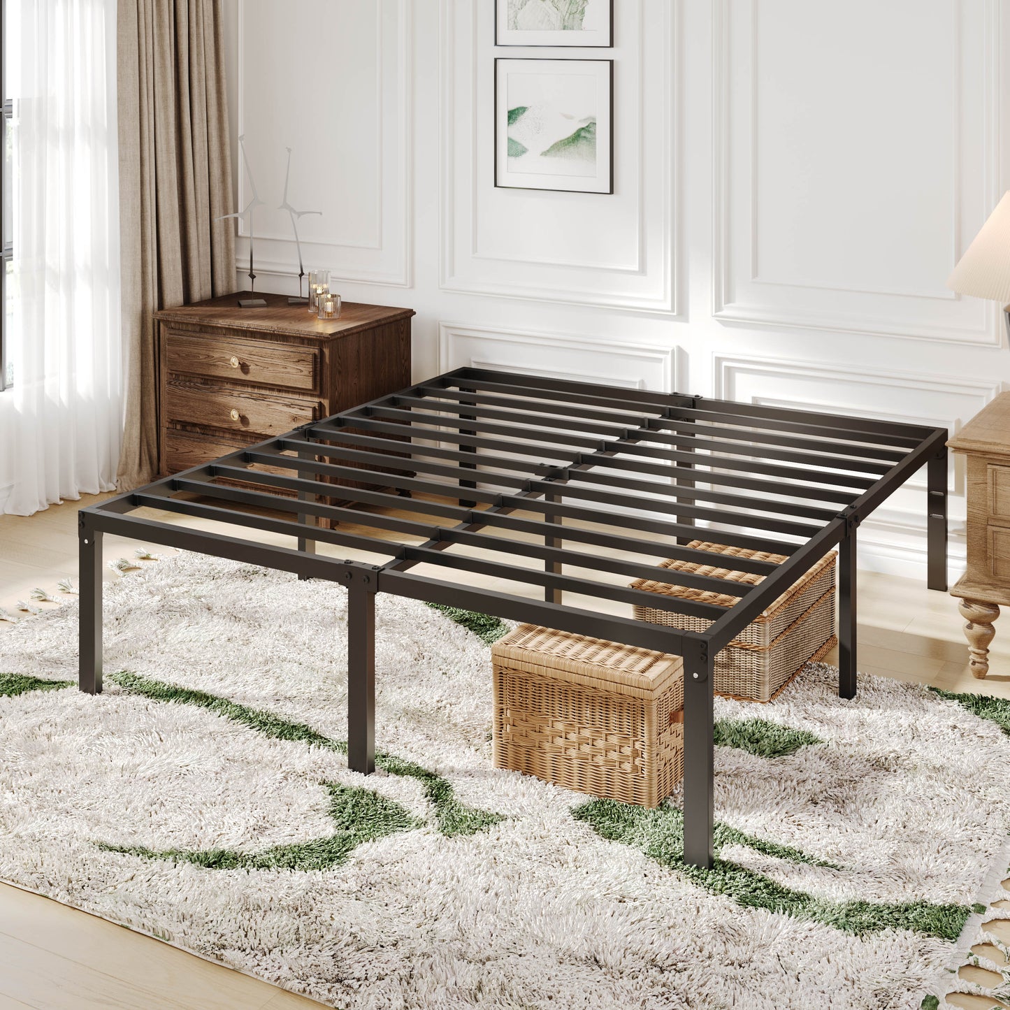 Allewie Heavy Duty Metal Platform Bed Frame with 16.5'' Large Under Bed Storage Space, Black