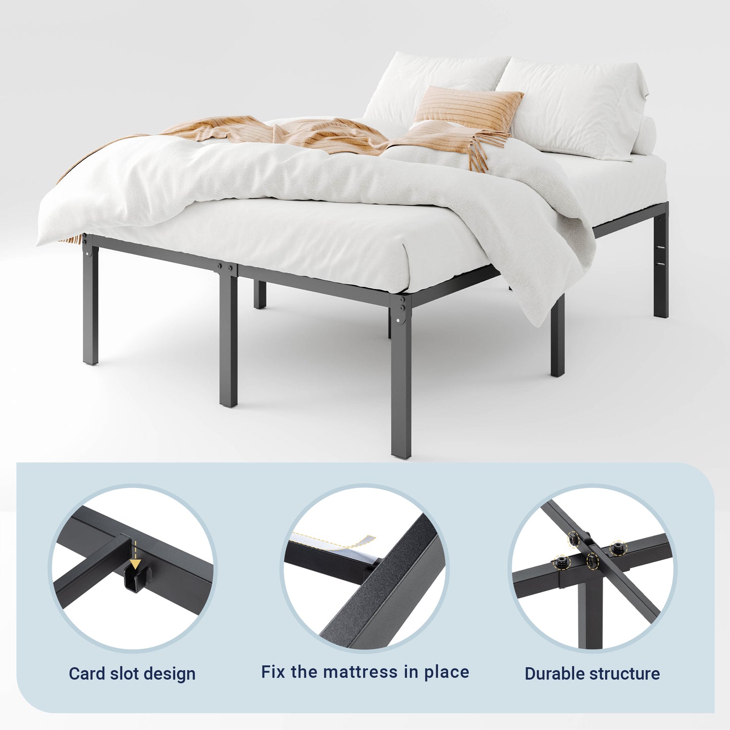 Allewie Heavy Duty Metal Platform Bed Frame with 16.5'' Large Under Bed Storage Space, Black