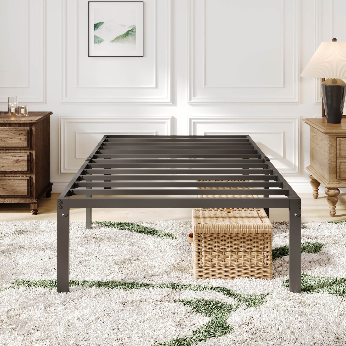 Allewie Heavy Duty Metal Platform Bed Frame with 16.5'' Large Under Bed Storage Space, Black