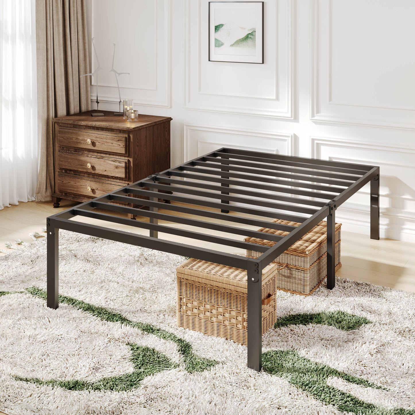 Allewie Heavy Duty Metal Platform Bed Frame with 16.5'' Large Under Bed Storage Space, Black