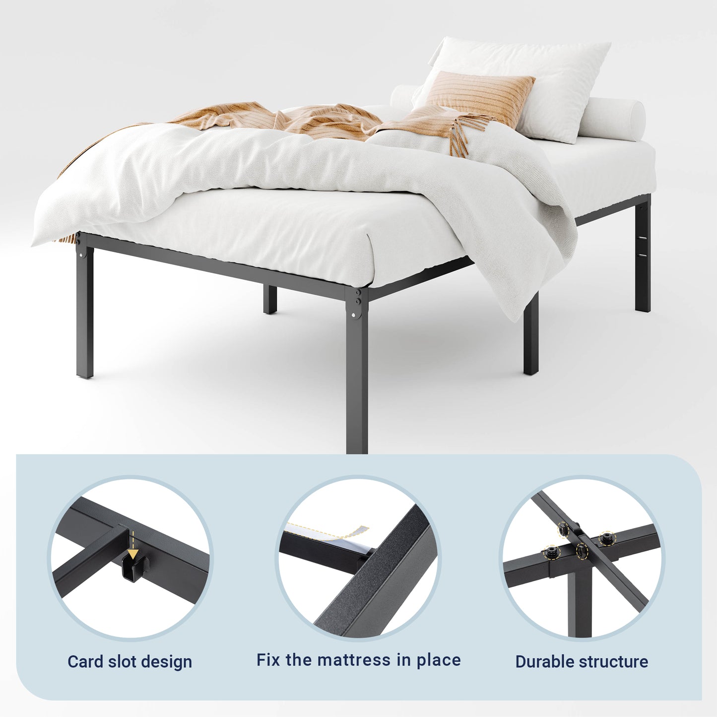 Allewie Heavy Duty Metal Platform Bed Frame with 16.5'' Large Under Bed Storage Space, Black