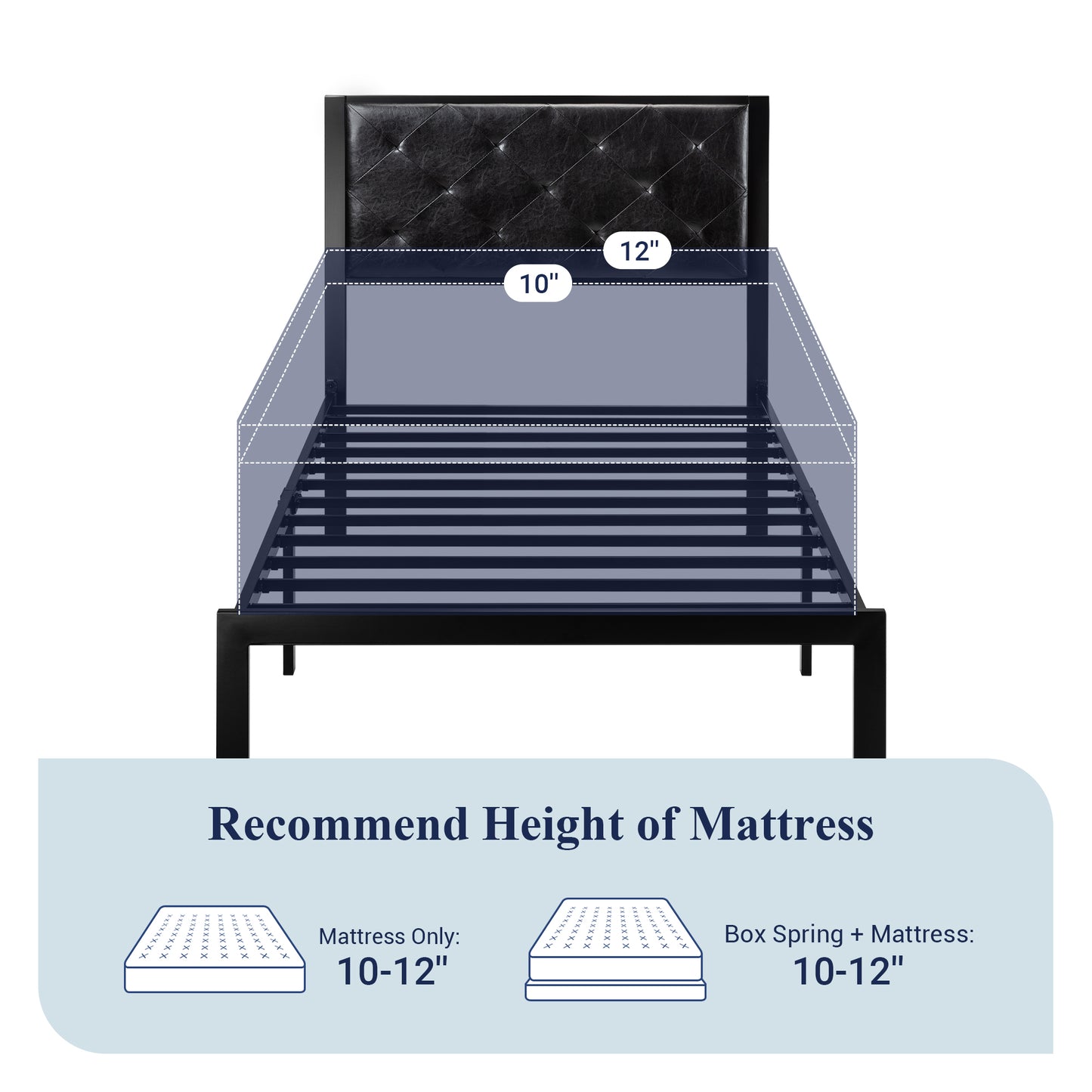 Allewie Metal Platform Bed Frame with Tufted Diamond Stitched Fabric Headboard