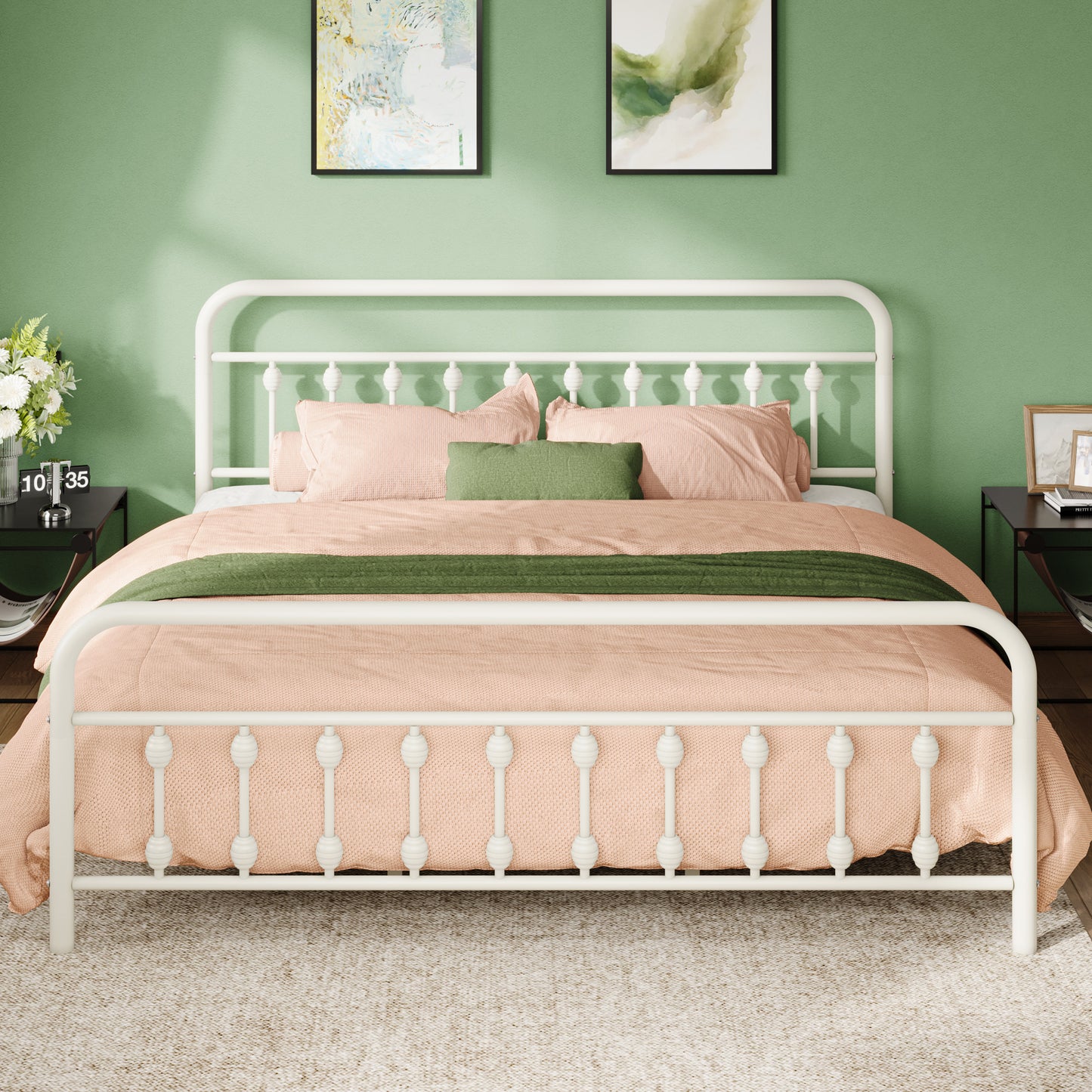 Allewie Metal Platform Bed Frame with Vintage Pattern Headboard/Footboard, No Box Spring Needed