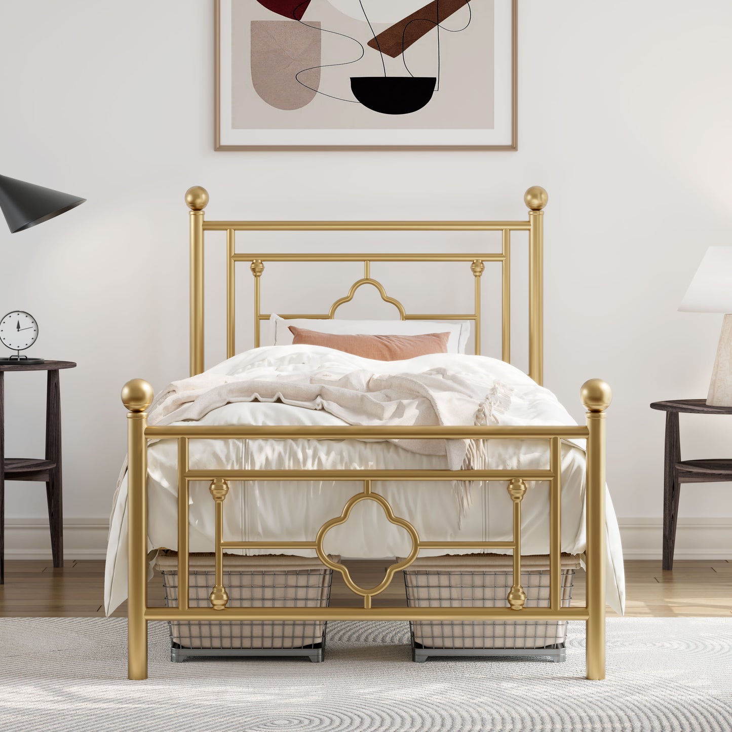 Allewie Metal Platform Bed Frame with Victorian Vintage Headboard and Footboard, Black