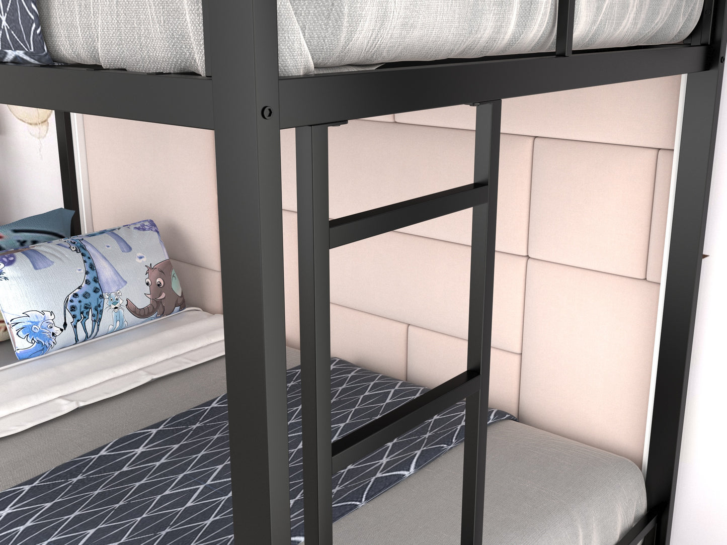 Allewie Metal Twin Size Bunk Beds Frame with Stairs & Full-Length Guardrail, Space-Saving, Black