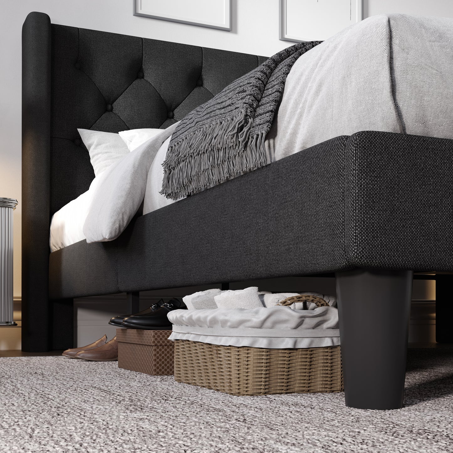 Allewie Bed Frame with Button Tufted Upholstered Wingback Headboard