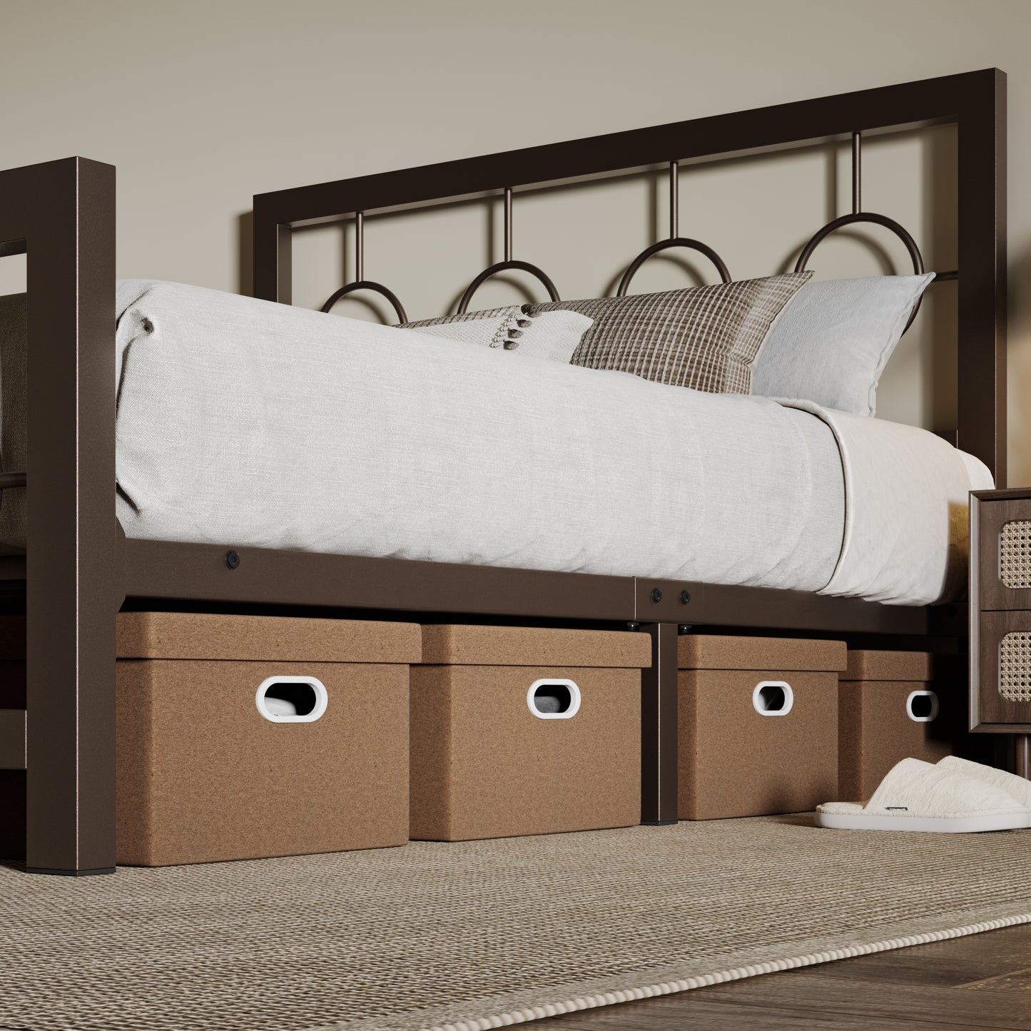 Allewie Metal Platform Bed Frame with Modern and Vintage Style Headboard