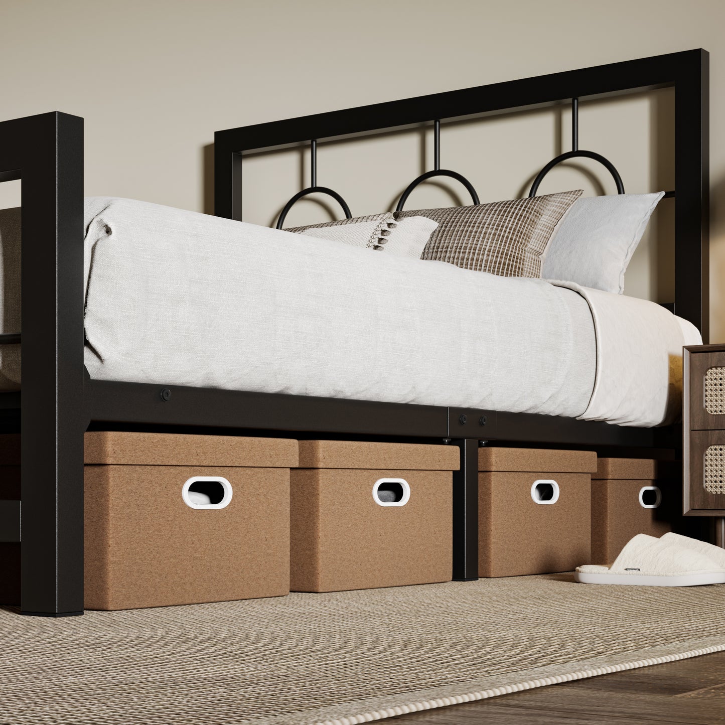 Allewie Metal Platform Bed Frame with Modern and Vintage Style Headboard