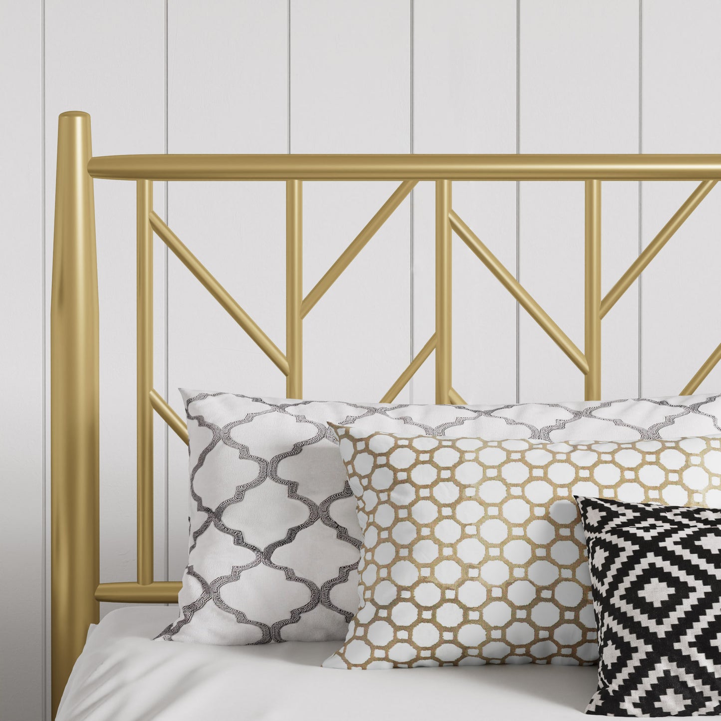 Allewie Gold Modern Platform Bed Frame with Vintage Headboard, 12'' Under-bed Storage