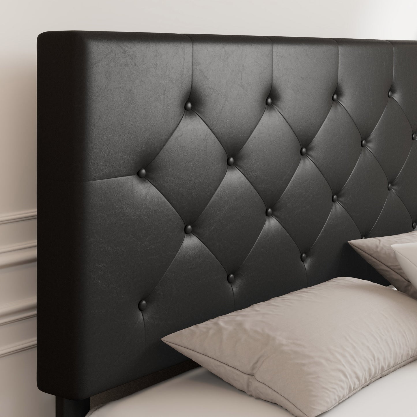 Allewie Platform Bed Frame with 4 Drawers, Diamond Stitched Button Tufted Faux Leather Upholstered