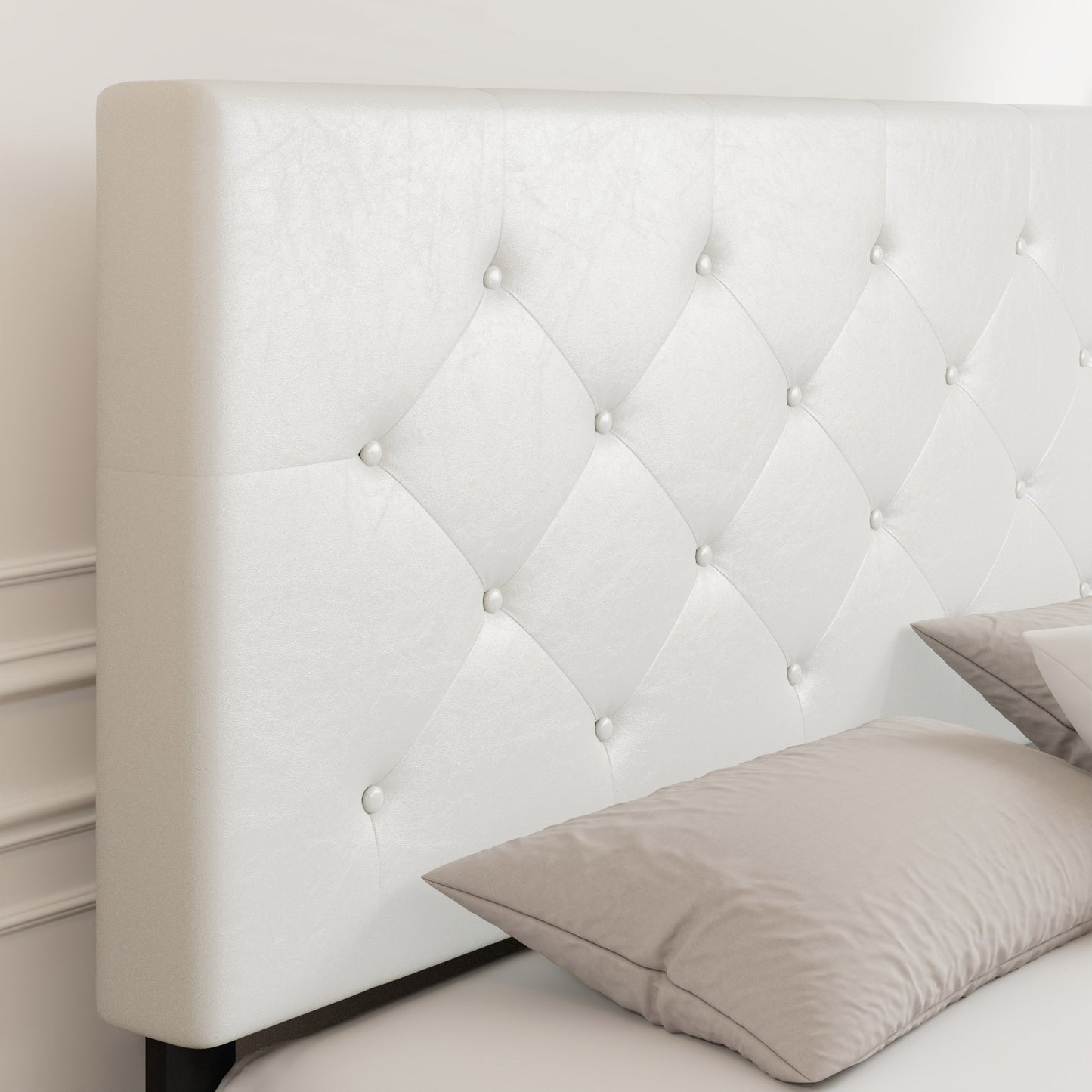 Allewie Platform Bed Frame with 4 Drawers, Diamond Stitched Button Tufted Faux Leather Upholstered