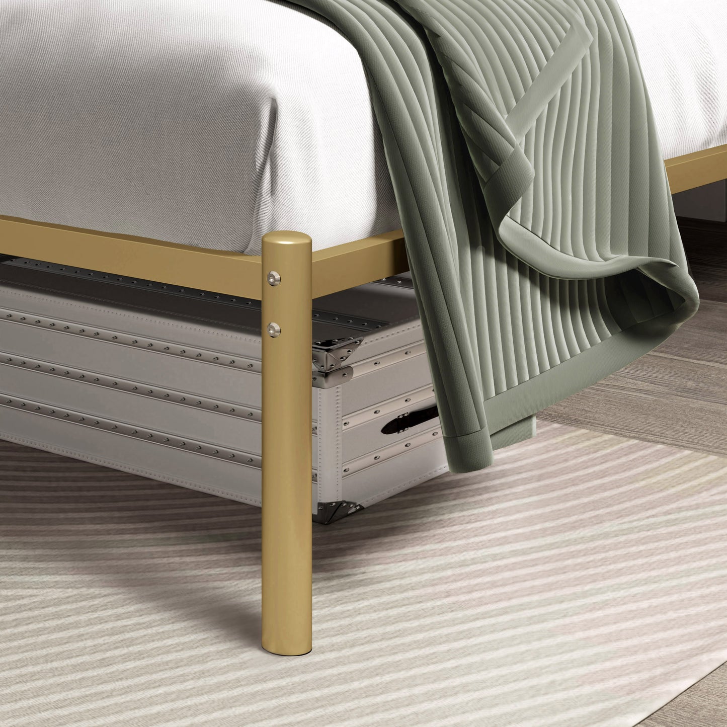 Allewie Gold Modern Platform Bed Frame with Vintage Headboard, 12'' Under-bed Storage