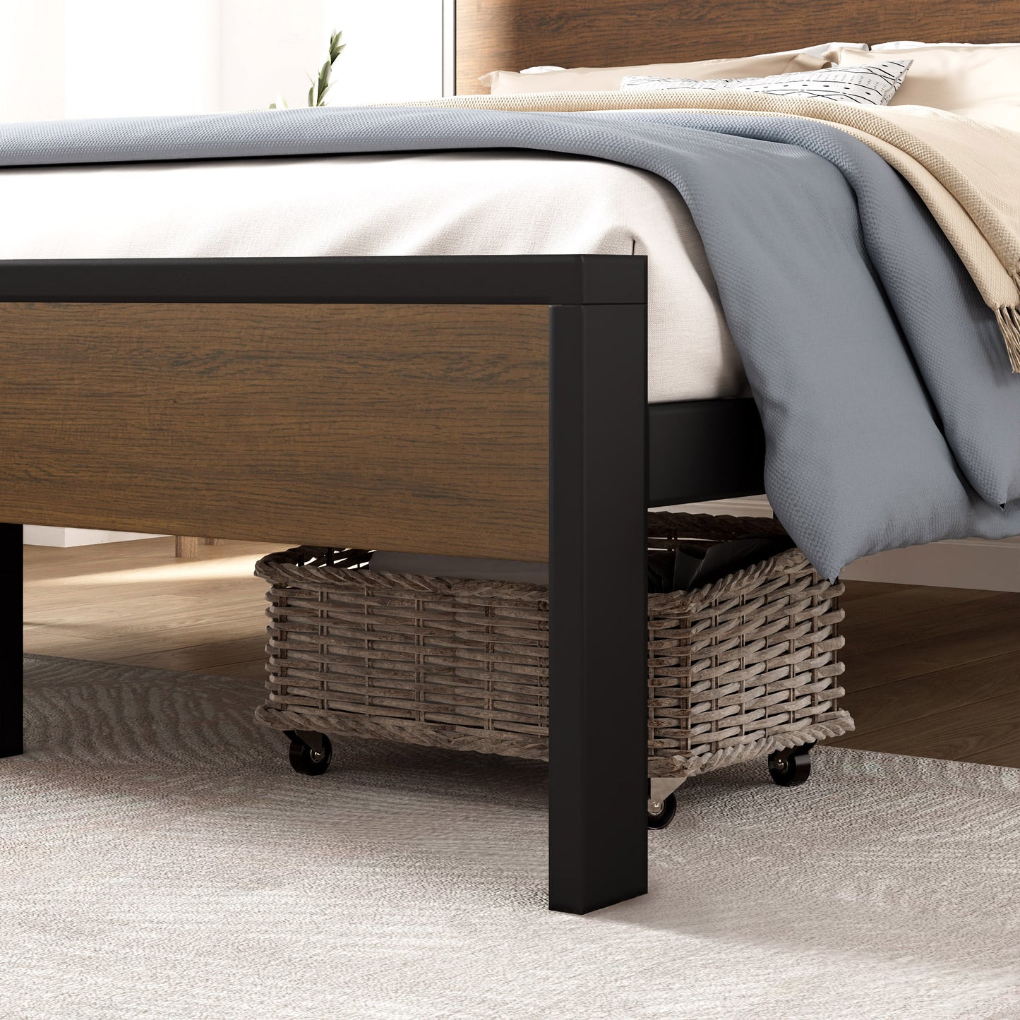 Allewie King Size Platform Bed with Wood Headboard and Footboard, Heavy Duty Metal Slat