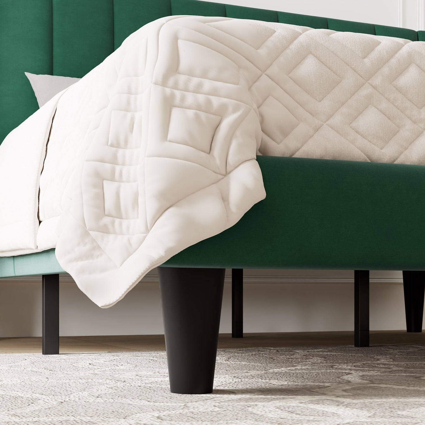 Allewie Full Size Velvet Upholstered Bed Frame with Vertical Channel Tufted Headboard, Green