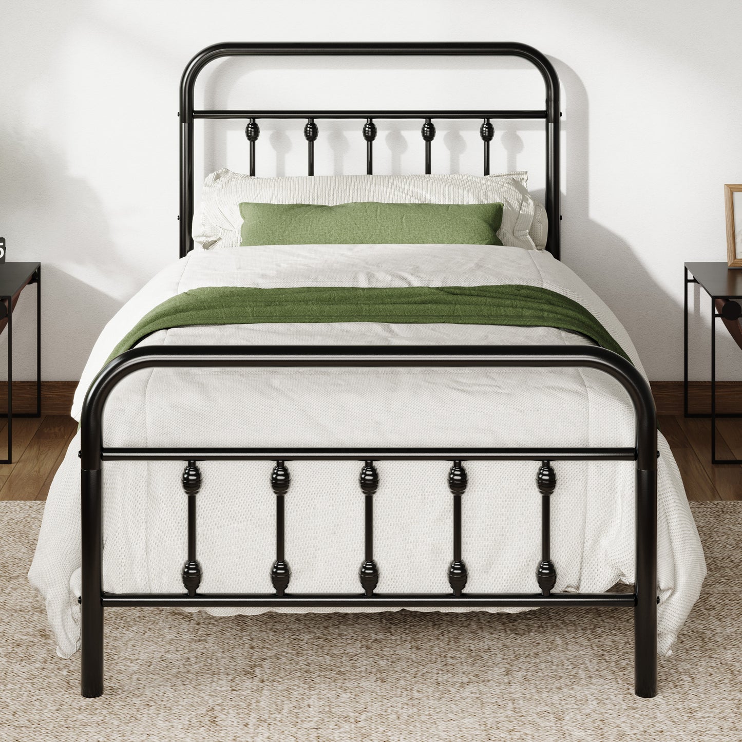 Allewie Metal Platform Bed Frame with Vintage Pattern Headboard/Footboard, No Box Spring Needed