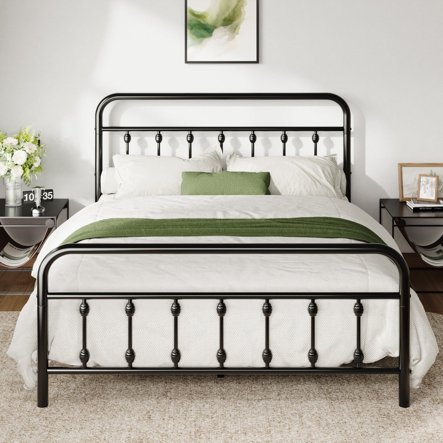 Allewie Metal Platform Bed Frame with Vintage Pattern Headboard/Footboard, No Box Spring Needed