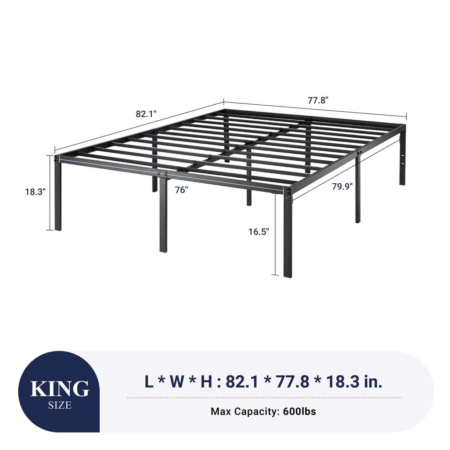 Allewie Heavy Duty Metal Platform Bed Frame with 16.5'' Large Under Bed Storage Space, Black
