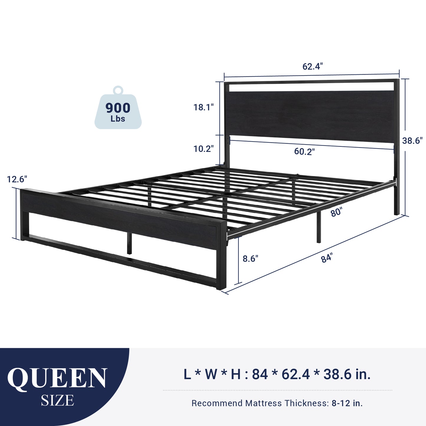 Allewie Metal Platform Bed with Wooden Headboard & No Box Spring Needed