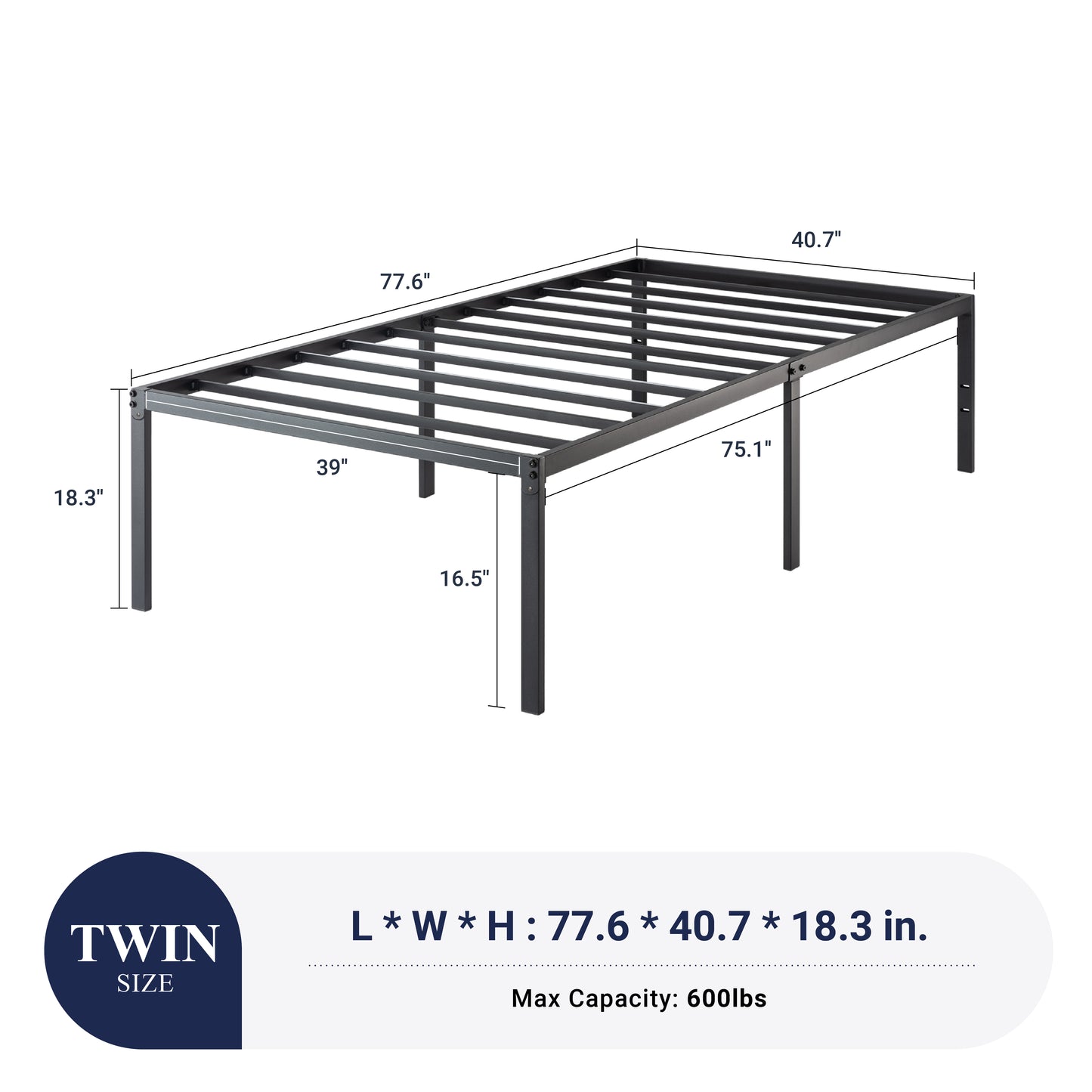 Allewie Heavy Duty Metal Platform Bed Frame with 16.5'' Large Under Bed Storage Space, Black