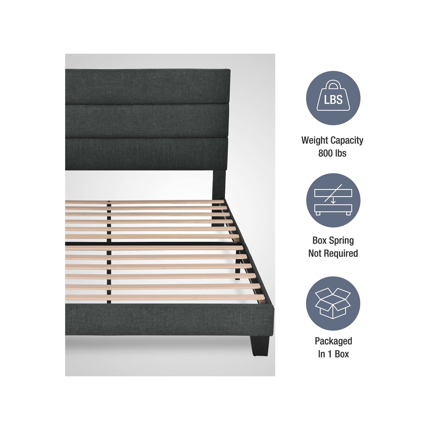 Allewie Queen Fully Upholstered Platform Bed Frame with Headboard, Dark Grey