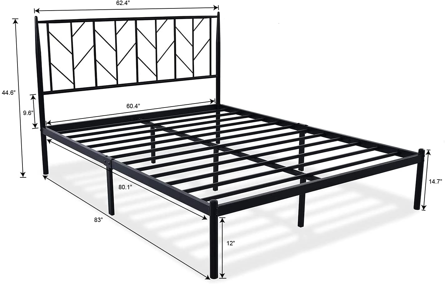 Allewie Black Modern Platform Bed Frame with Vintage Headboard and 12'' Under-bed Storage