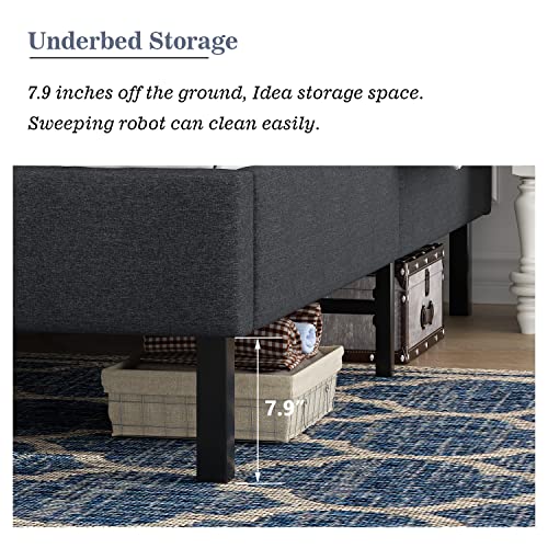 Allewie Upholstered Platform Bed Frame / No Box Spring Needed / Wood Slat Support / Easy Assembly, Mattress Foundation, Grey