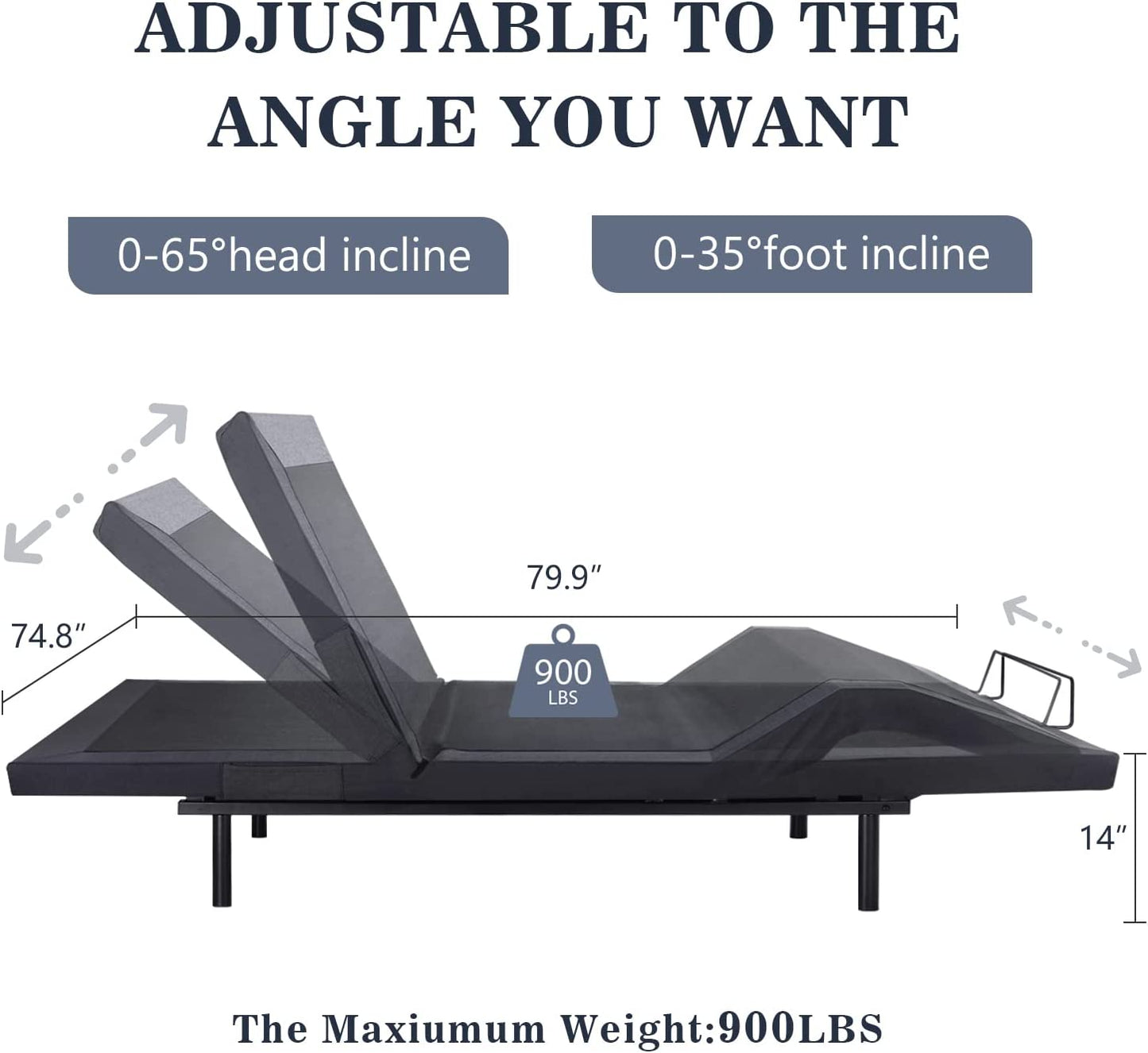 Allewie Adjustable Bed Base Frame with New Generation Motor, Wireless Remote, Upholstered