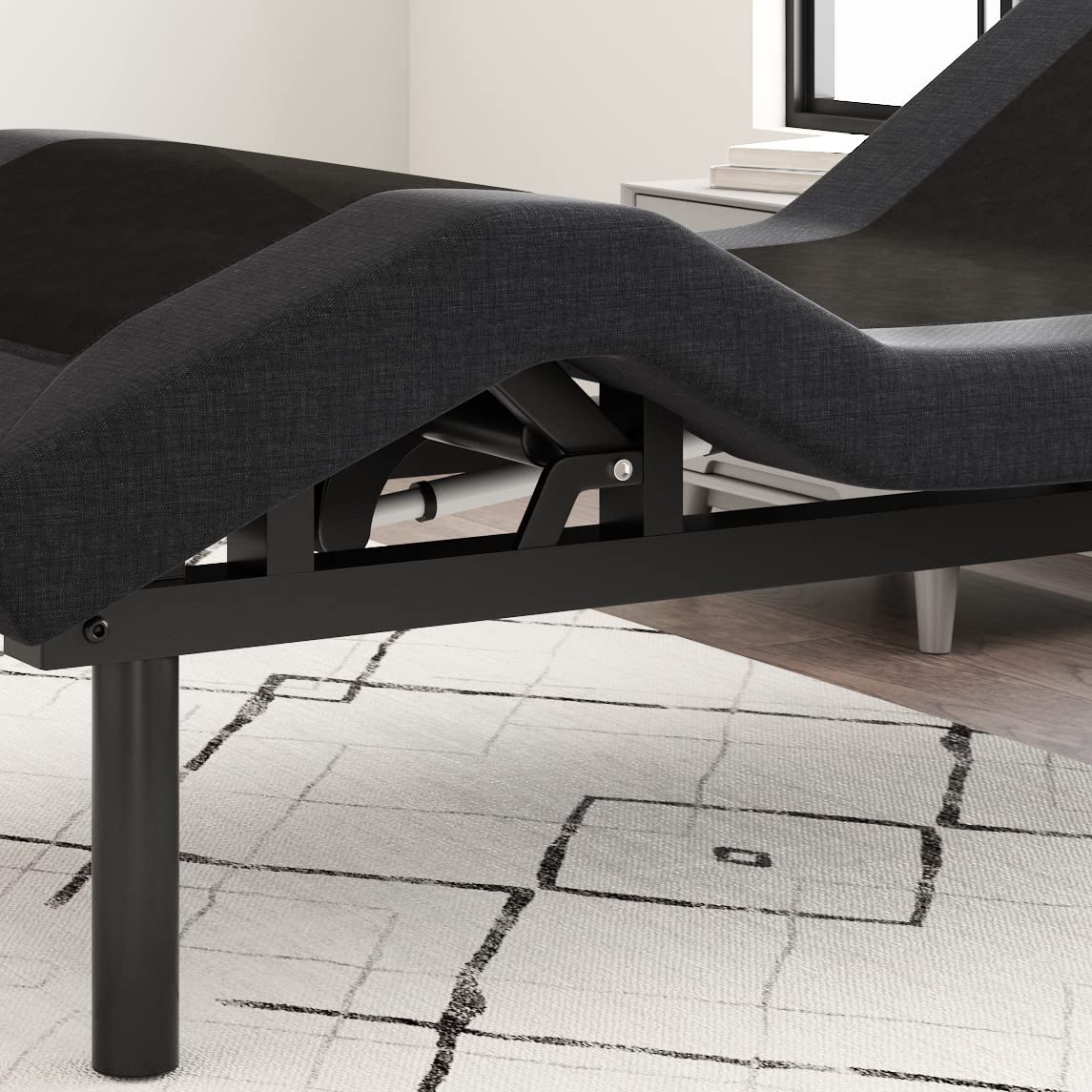 Allewie Adjustable Bed Base Frame with New Generation Motor, Wireless Remote, Upholstered