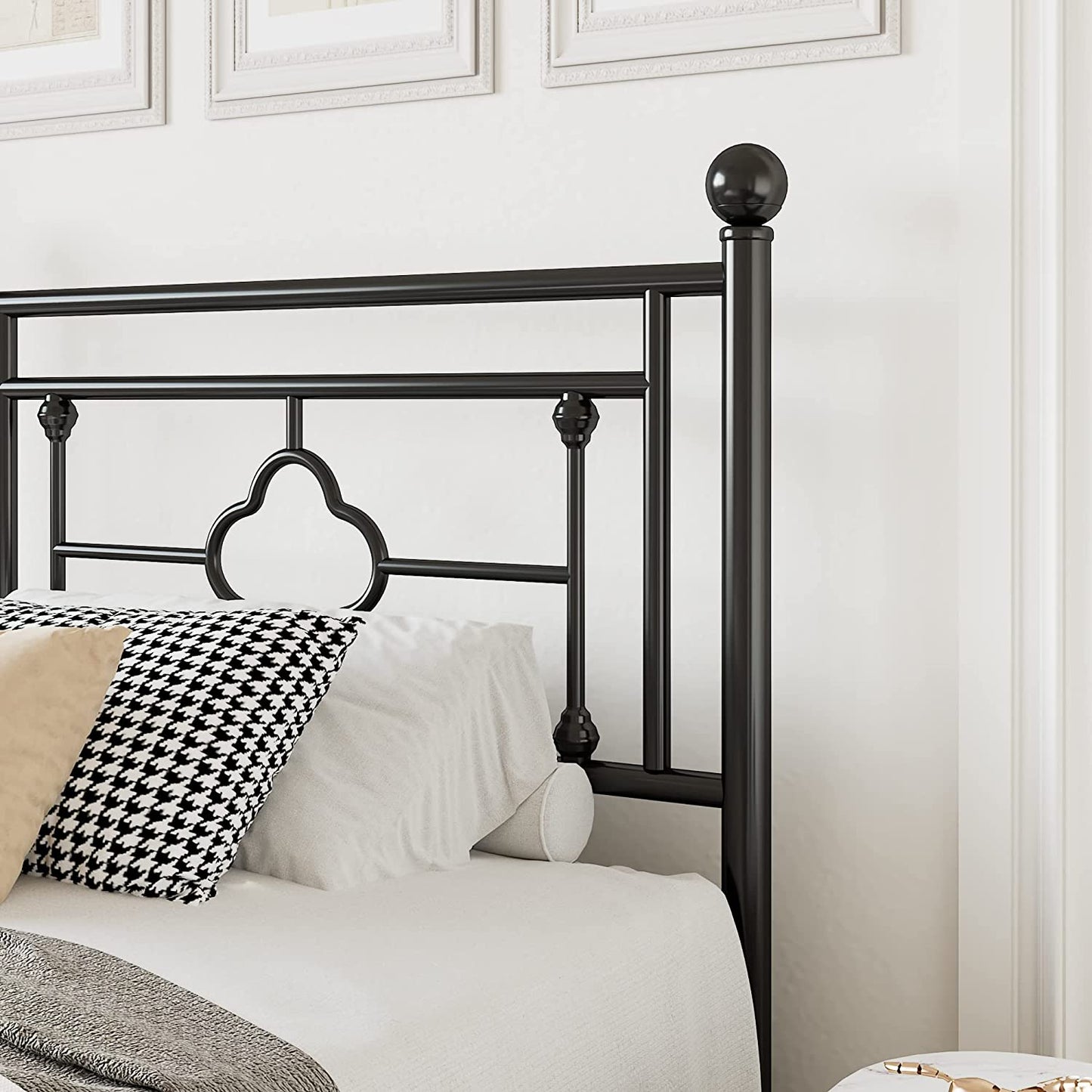 Allewie Metal Platform Bed Frame with Victorian Vintage Headboard and Footboard, Black
