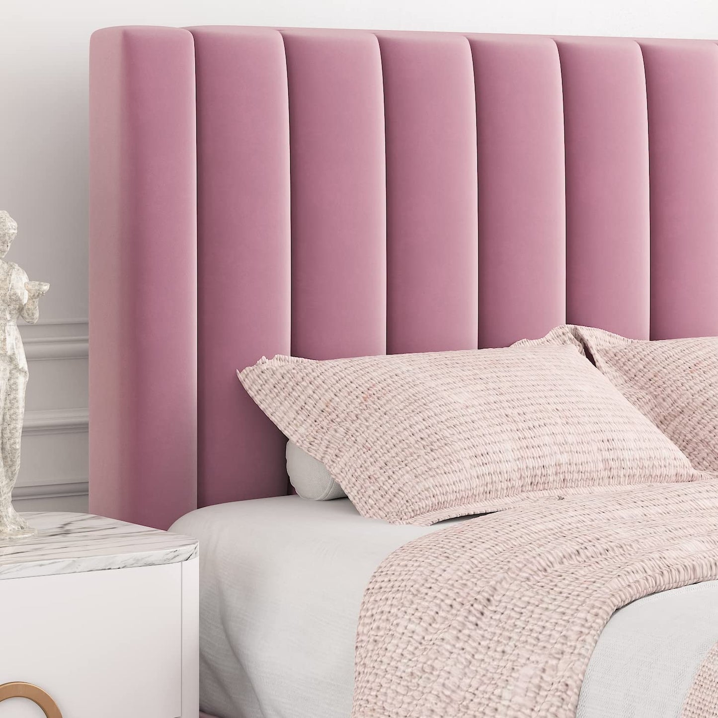 Allewie Velvet Upholstered Bed Frame with Vertical Channel Tufted Headboard