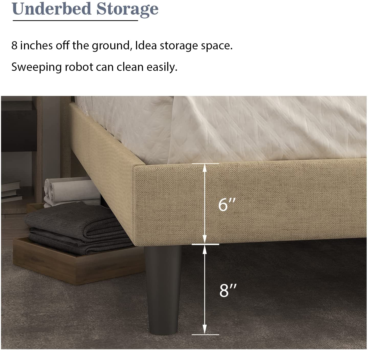Allewie full Size Modern Platform Bed Frame with Upholstered Geometric Wingback Headboard, Beige