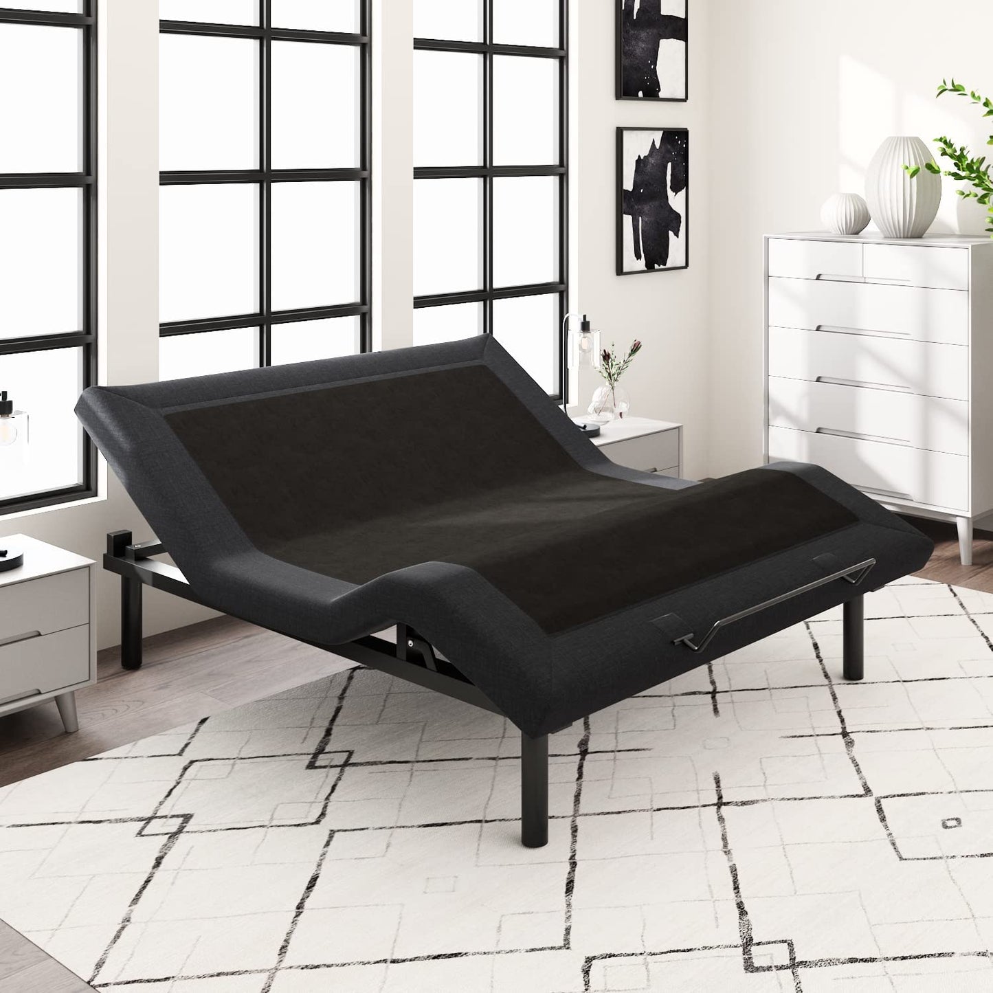 Allewie Adjustable Bed Base Frame with New Generation Motor, Wireless Remote, Upholstered