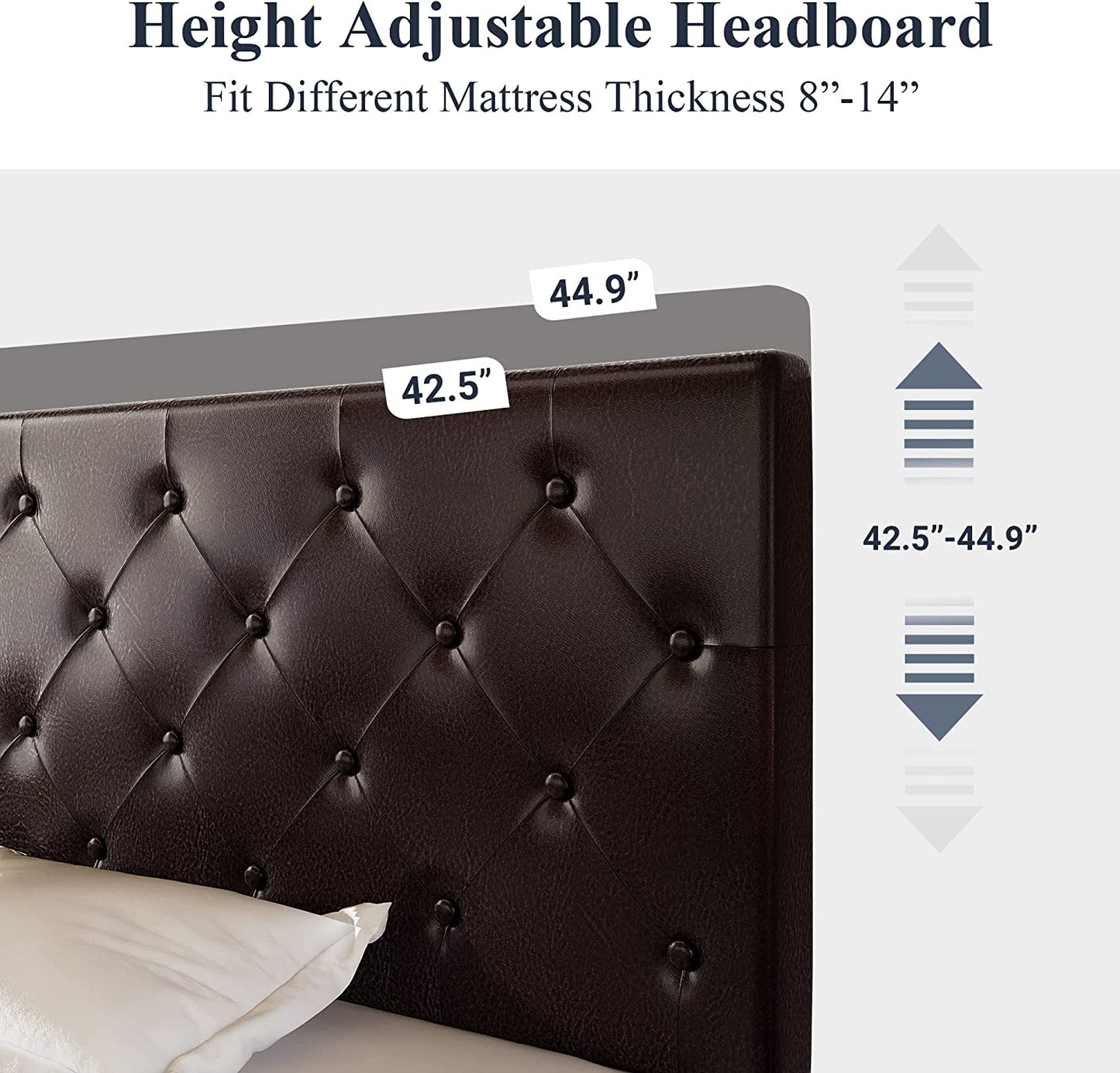 Allewie Platform Bed Frame with 4 Drawers, Diamond Stitched Button Tufted Faux Leather Upholstered