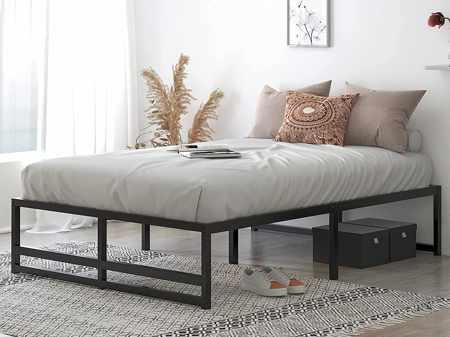 Allewie Metal Platform Bed Frame with 14" Under Bed Storage, Strong Metal Slats Support, Black