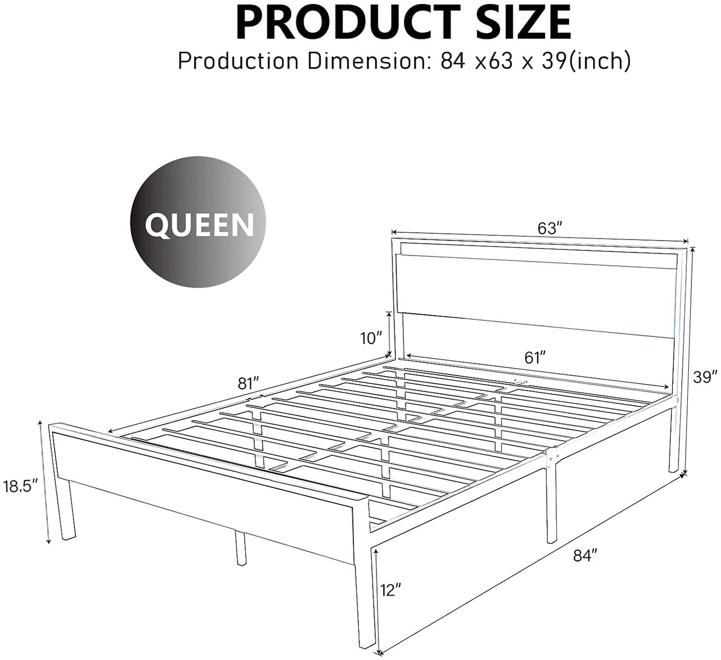 Allewie Walnut Full Size Platform Bed Frame with Wood Headboard and Footboard, Heavy Duty Metal Slat
