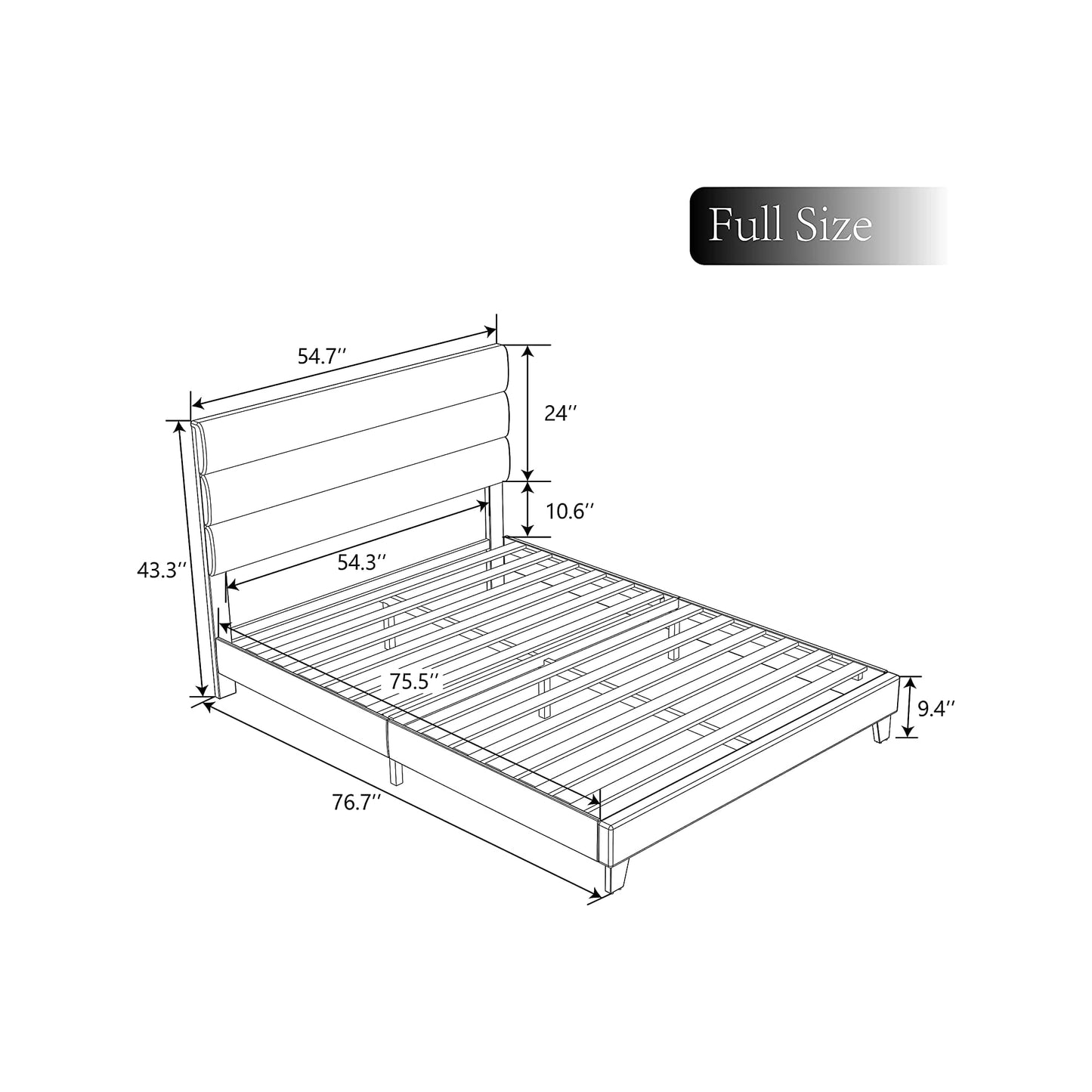 Allewie Full size Upholstered Platform Bed Frame with Headboard, Dark Grey