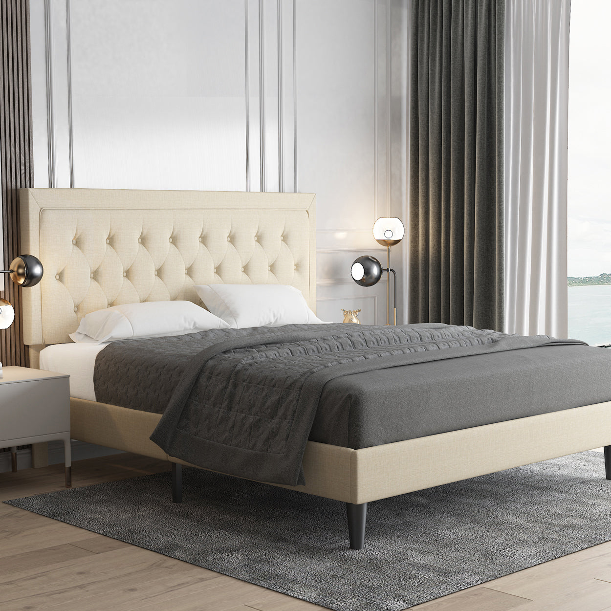Allewie Bed Frame Upholstered Platform Bed with Adjustable Headboard