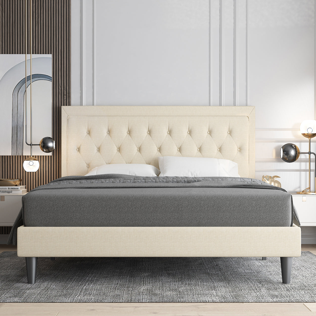 Allewie Bed Frame Upholstered Platform Bed with Adjustable Headboard