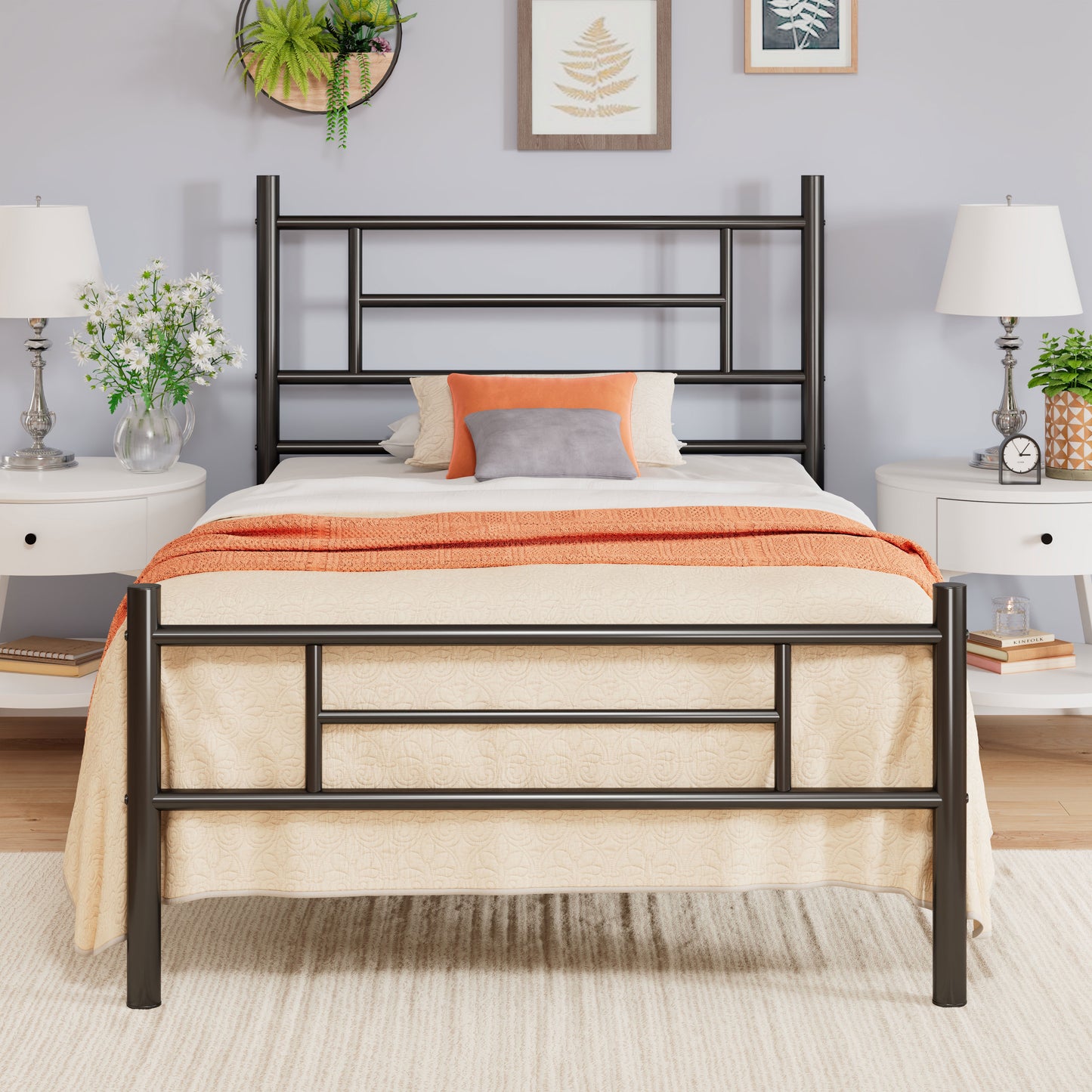 Allewie Metal Platform Bed Frame with Modern Headboard and Footboard, 12.5" Under Bed Storage Space, No Box Spring Needed