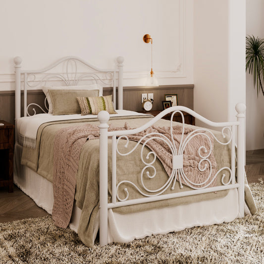 Allewie Vintage Metal Bed Frame with Butterfly Pattern Design Headboard & Footboard