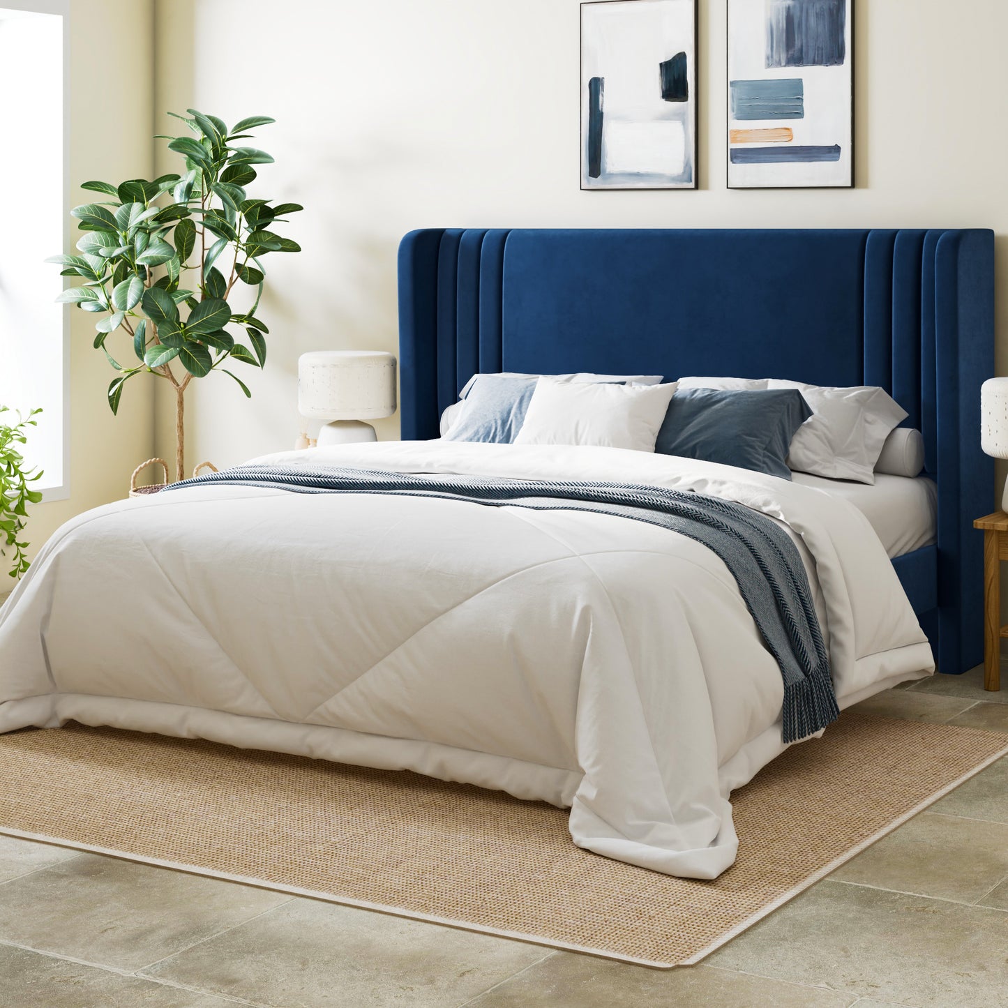 Allewie Velvet Platform Bed Frame with Vertical Tufted Wingback Headboard, Easy Assembly, Under Bed Storage, No Box Spring Required, Modern Style