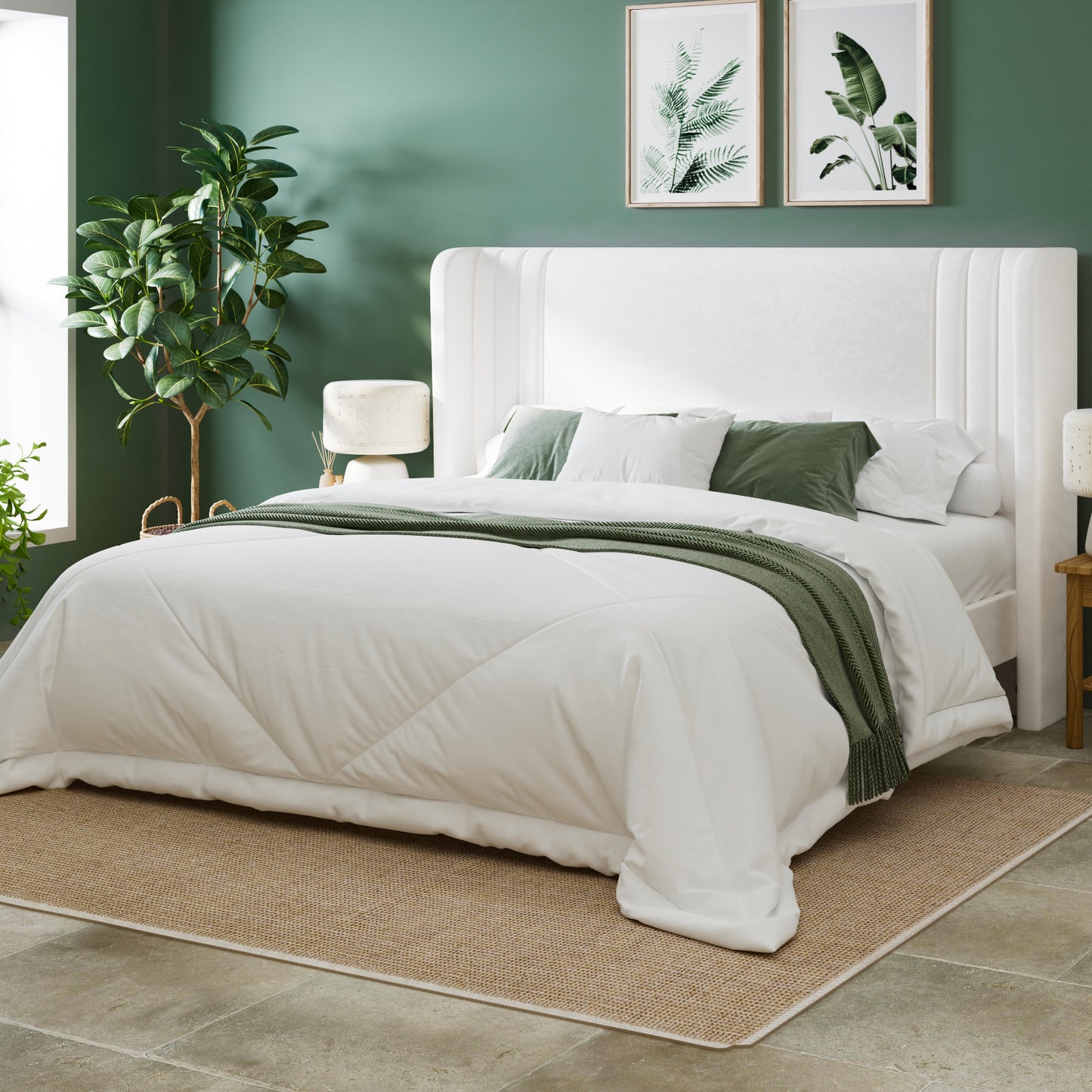 Allewie Velvet Platform Bed Frame with Vertical Tufted Wingback Headboard, Easy Assembly, Under Bed Storage, No Box Spring Required, Modern Style